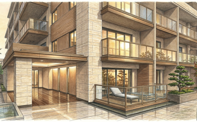 新築マンションのリビングに施工されたセラミックガラスフロアコーティングの仕上がり