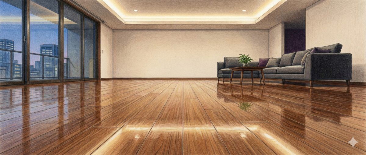 フロアコートプロのフローリングコーティング施工後の美しい床面