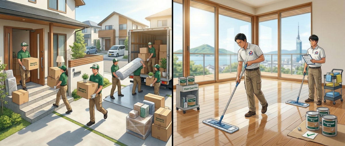 新築住宅に入居前にフロアコーティングを施工するベストタイミングを示す図