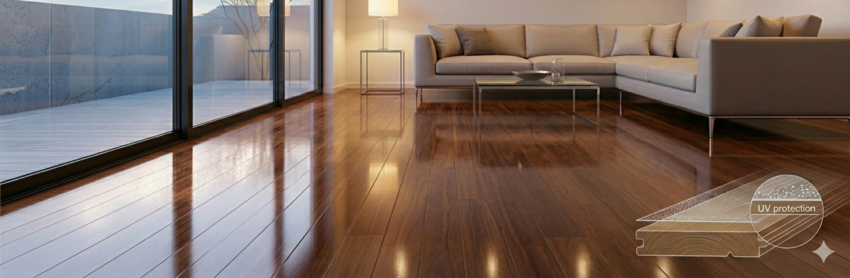 フロアコートプロによるフローリングコーティングの必要性と基本の仕組み。ツヤ感溢れる高級木目床のインテリア