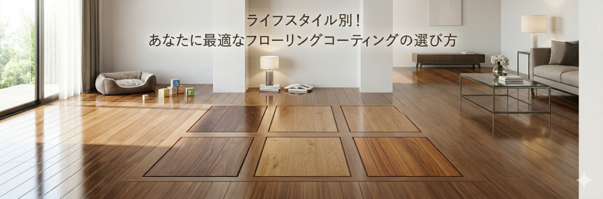 フロアコートプロが提案する高級フローリングコーティングの質感比較。美しいツヤと高級感のある内観パース。