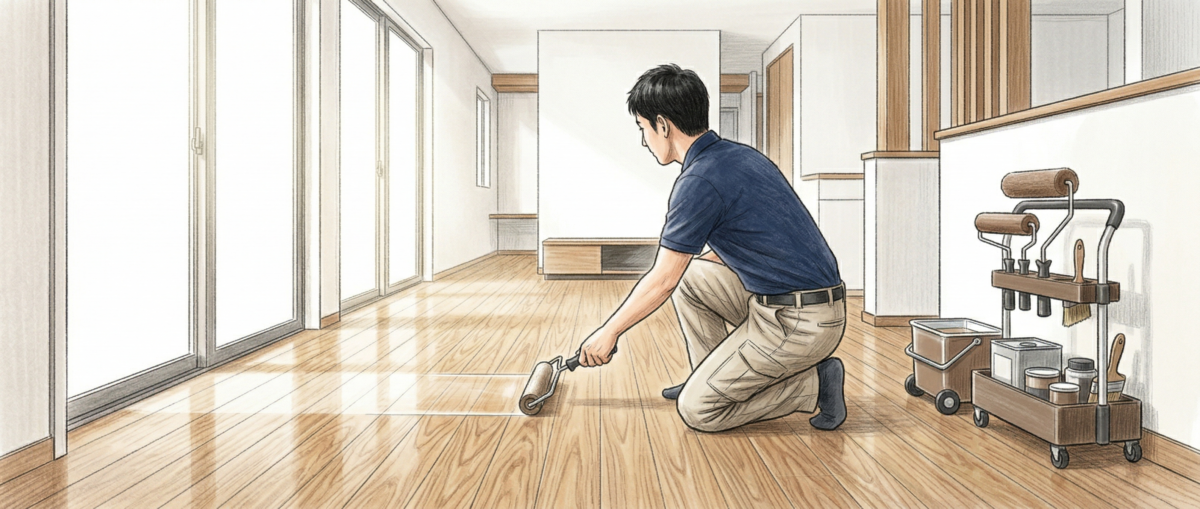 フロアコーティングが向くケースと向かないケースを示す施工現場イメージ