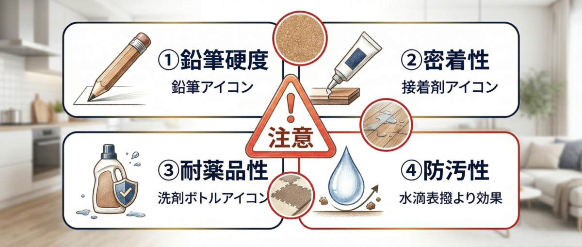 フロアコーティングに向かない床材（コルクフローリング・クッションフロア）の例