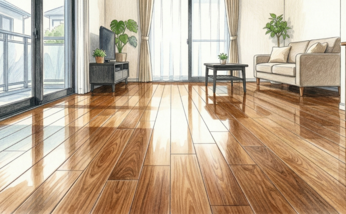 フロアサンディングで蘇らせた無垢フローリングの床研磨施工後の仕上がり