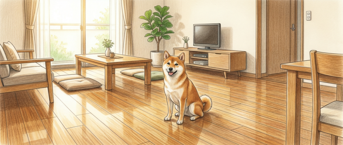 ペットの爪傷からフロアコーティングが床を保護している様子