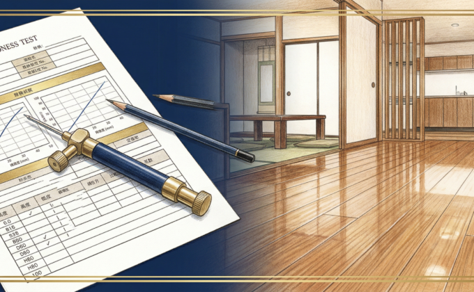 フロアコーティングの引っかき硬度試験（JIS規格）を解説するイメージ