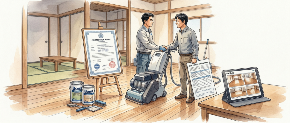 BONA社のダストフリーサンディングシステム集塵機と研磨機が連動して施工している様子