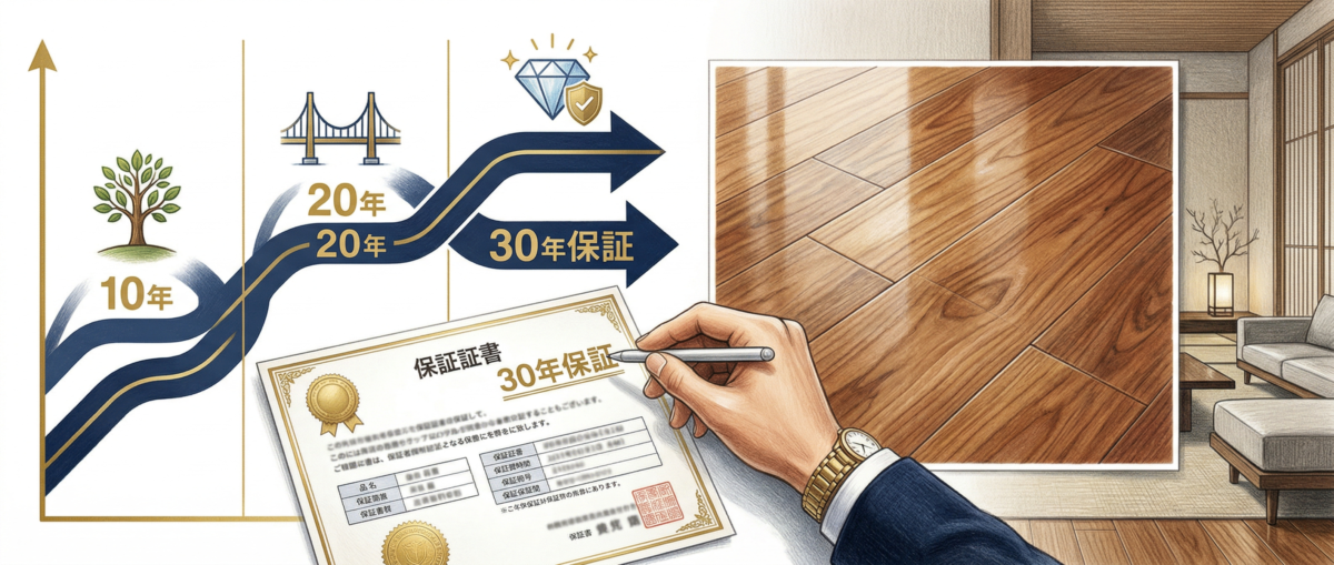 フロアコーティングの摩耗減量と保証年数の相関を示したグラフ