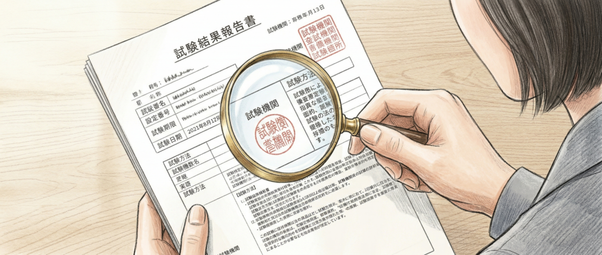 フロアコーティングの9H表記に対し試験書エビデンスを確認する様子