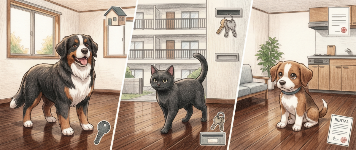 フローリングで滑る犬のリスクとペット用床コーティングの必要性を示すイメージ