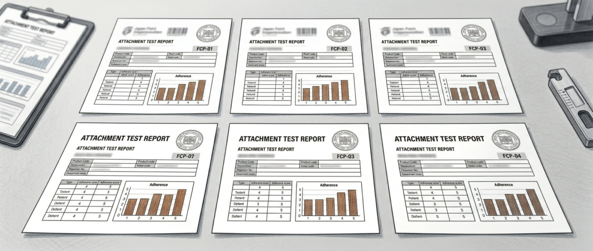 M&Mフロアコーティング全6種類の付着性試験結果報告書一覧