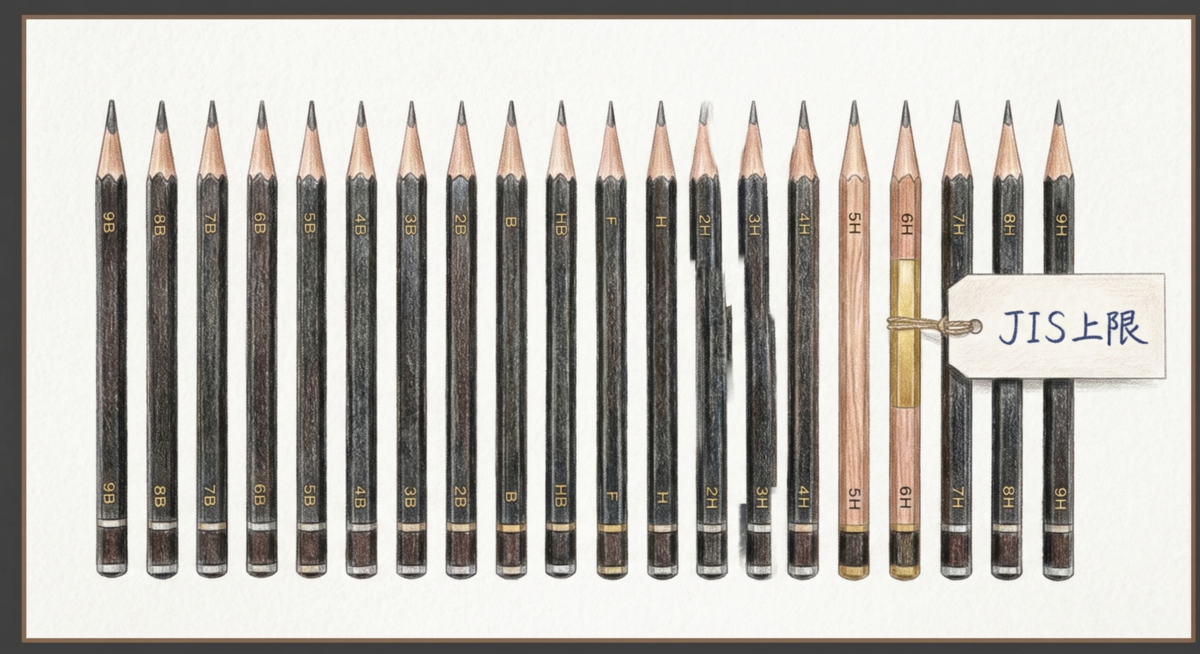 鉛筆硬度スケール9Bから9Hまでを図解したフロアコーティング説明図