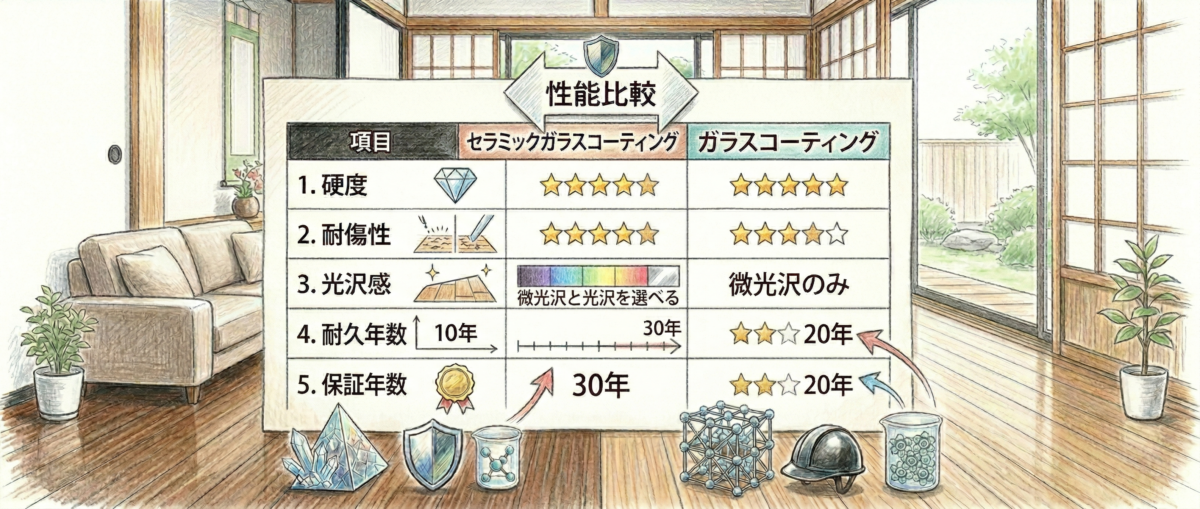 フロアコーティング職人が新築住宅のフローリングにセラミックガラスコーティングを施工している様子