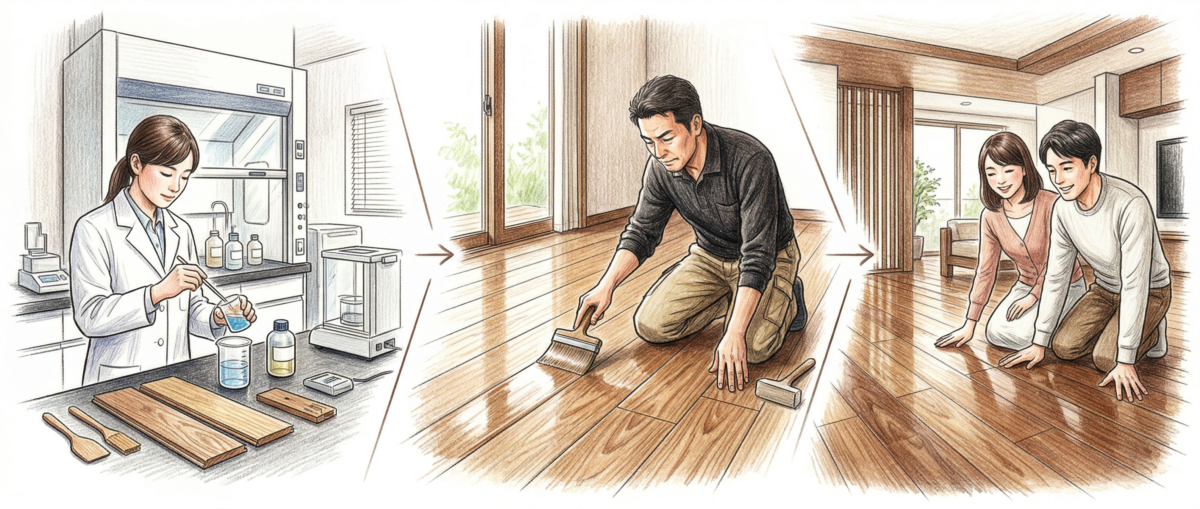 フロアコートプロによるフロアコーティング施工前後の床の変化