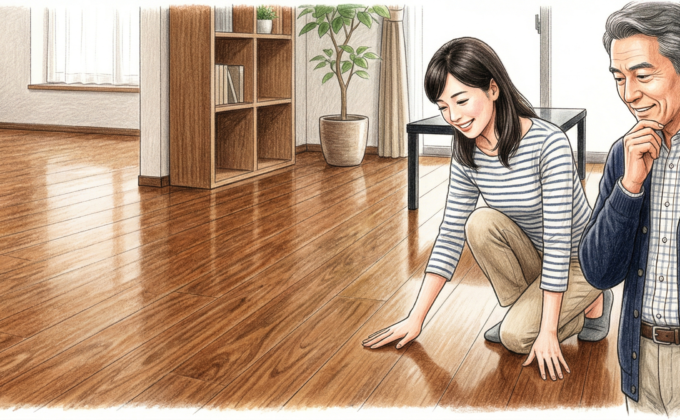 職人がフロアコーティングを丁寧に施工している様子