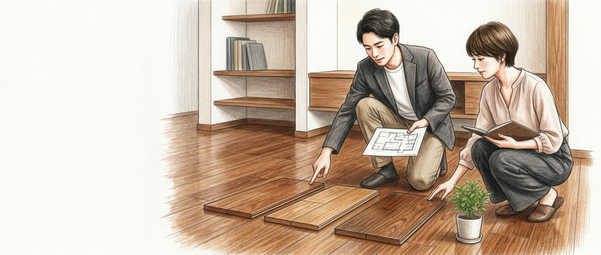 フローリングコーティングを施工した美しいリビングの床