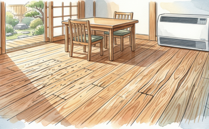 無垢フローリングの表面にささくれや細かい傷が発生している状態（無垢床 ささくれ 補修）