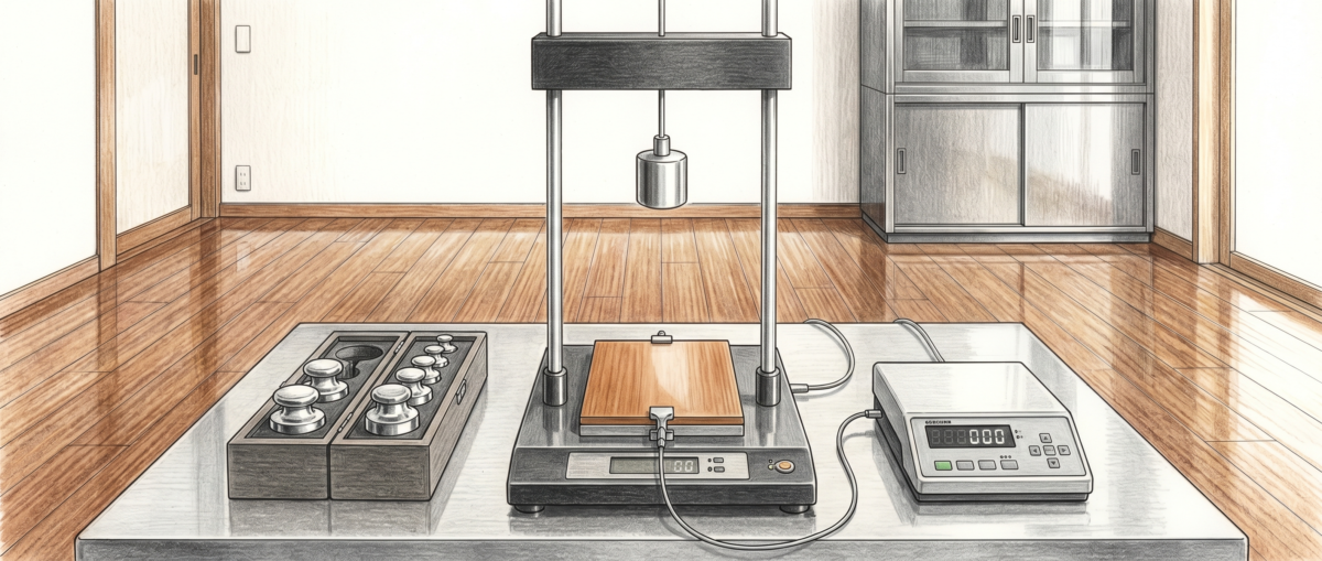 デュポン式耐衝撃性試験の撃ち型と受け台を示したフロアコーティング評価の解説図