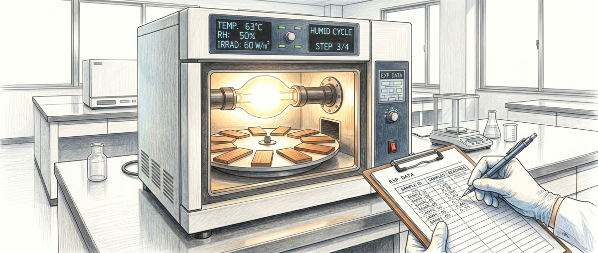 キセノンランプ試験装置によるフロアコーティング促進耐候性能試験のイメージ図