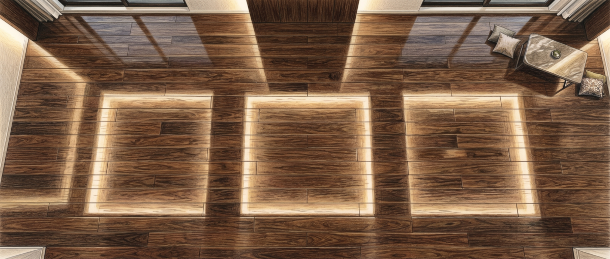 カビ除去後の無垢フローリングにセラミックガラスコーティングを施工した仕上がり