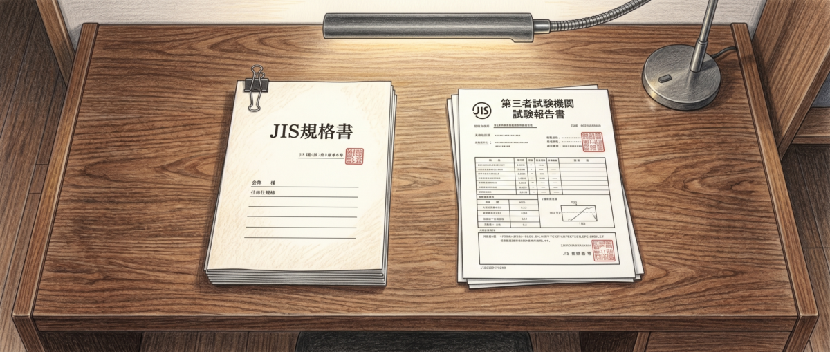 JIS K 5600-6-1の規格書と日本塗料検査協会の試験報告書のイメージ