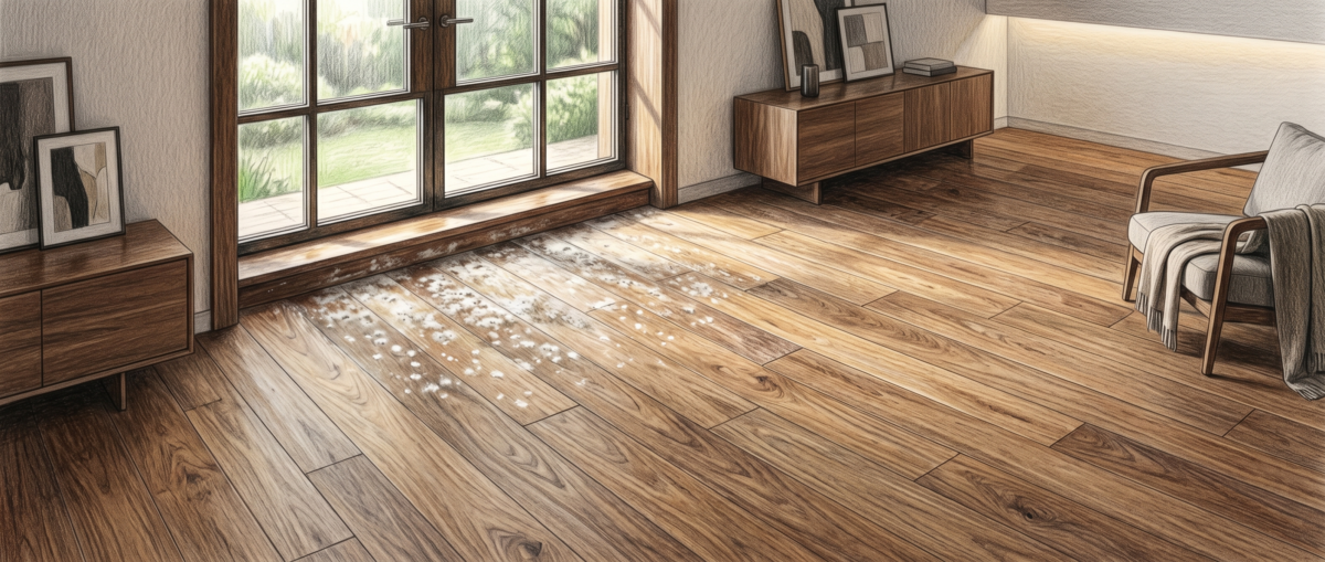 無垢フローリングの窓際にカビが発生した状態とその原因