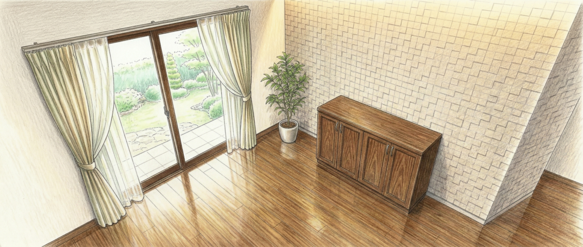 エコカラットプラス施工後に結露が大幅に減少した福岡の邸宅の窓辺と壁面