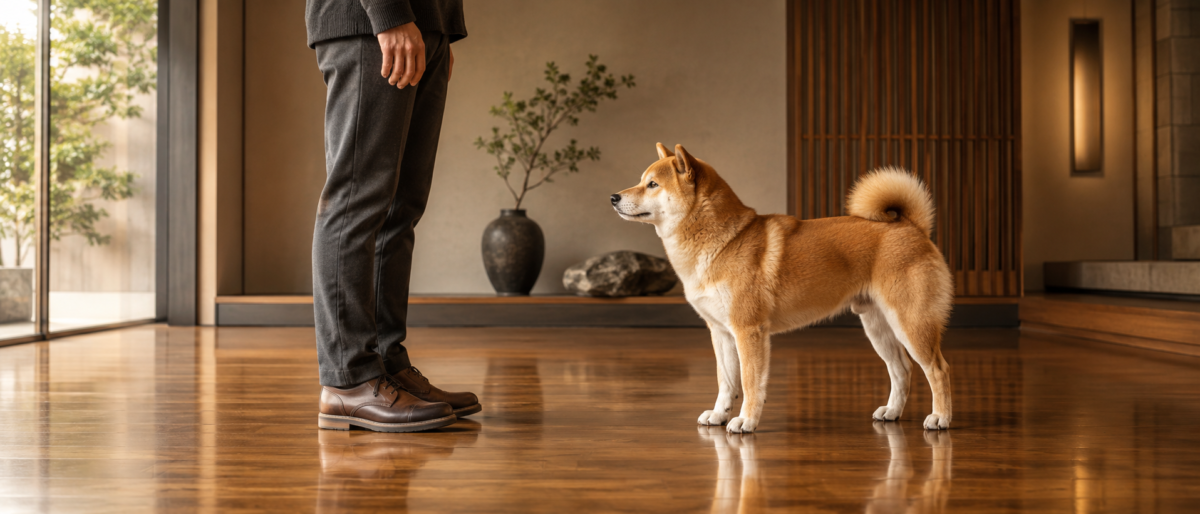 二足で歩く人と四足で歩く犬の床の捉え方の違いを示す比較イラスト
