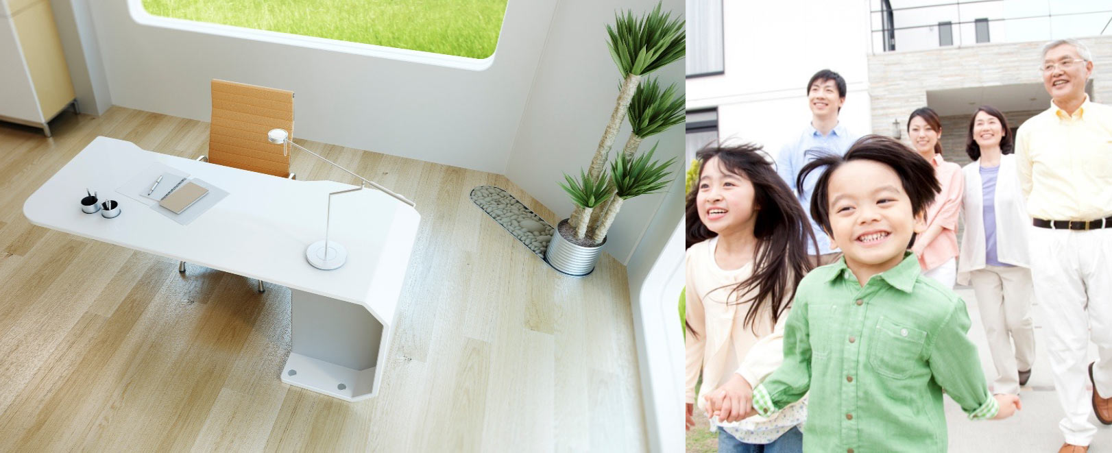 フローリングの部屋と家族